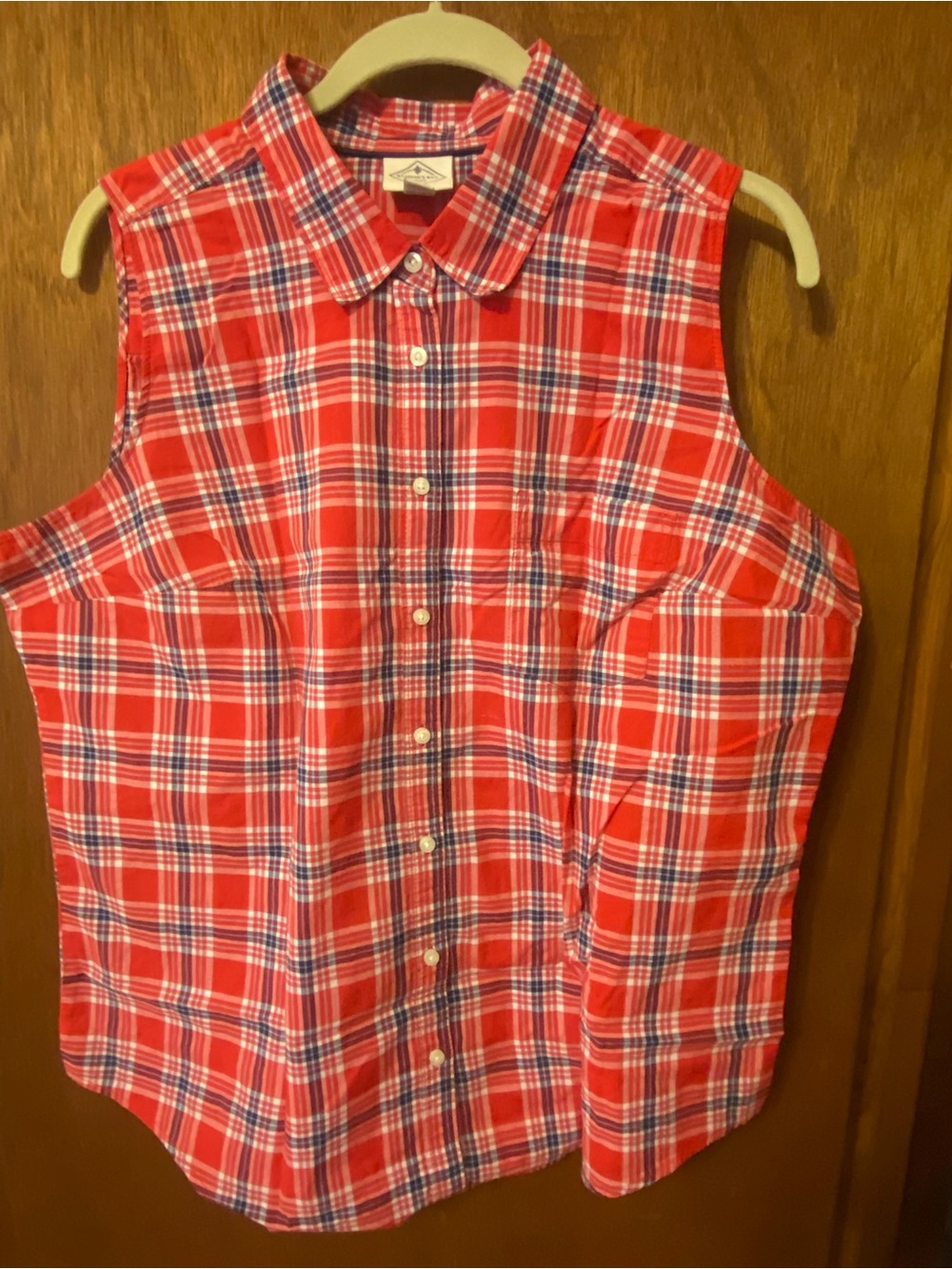 St. John's Bay Red Plaid Sleeveless Button-Up Top